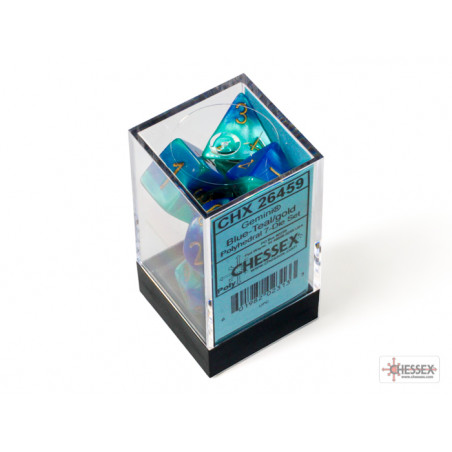 Gemini Blue-Teal/gold Polyhedral 7-Dice Set