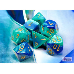 Gemini Blue-Teal/gold Polyhedral 7-Dice Set