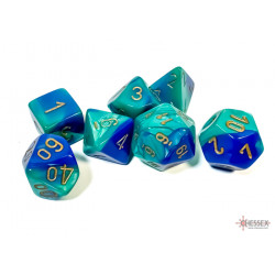 Gemini Blue-Teal/gold Polyhedral 7-Dice Set