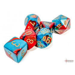 Gemini Red-Teal/gold Polyhedral 7-Dice Set