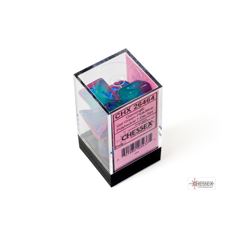 Gemini Gel Green-Pink/blue Luminary Polyhedral 7-Dice Set