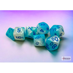 Gemini Pearl Turquoise-White/blue Luminary Polyhedral 7-Dice Set