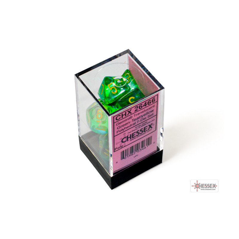 Gemini Translucent Green-Teal/yellow Polyhedral 7-Dice Set