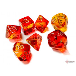Gemini Translucent Red-Yellow/gold Polyhedral 7-Dice set