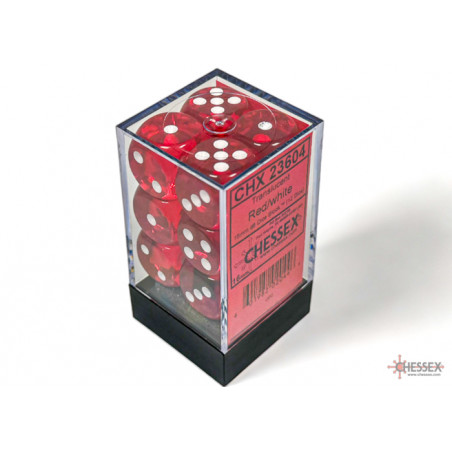 Translucent Red/white 16mm d6 Dice Block (12 dice)