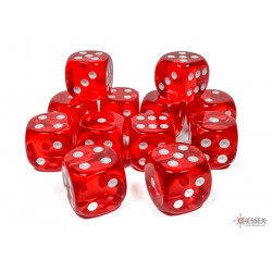 Translucent Red/white 16mm d6 Dice Block (12 dice)