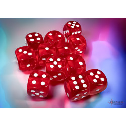 Translucent Red/white 16mm d6 Dice Block (12 dice)