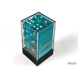 Translucent Teal/white 16mm d6 Dice Block (12 dice)