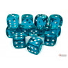 Translucent Teal/white 16mm d6 Dice Block (12 dice)