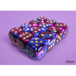 Gemini Blue-Purple/gold 16mm d6 Dice Block (12 dice)