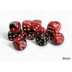 Gemini Black-Red/gold 16mm d6 Dice Block (12 dice)