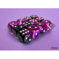 Gemini Black-Purple/gold 16mm d6 Dice Block (12 dice)