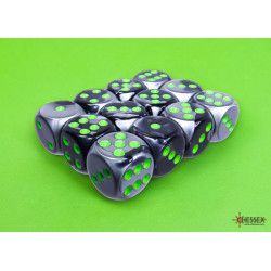 Gemini Black-Grey/green 16mm d6 Dice Block (12 dice)