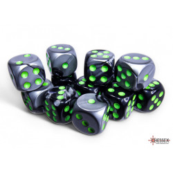 Gemini Black-Grey/green 16mm d6 Dice Block (12 dice)