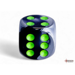 Gemini Black-Grey/green 16mm d6 Dice Block (12 dice)