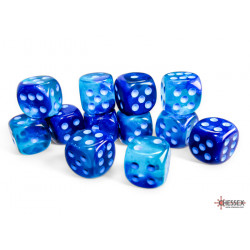 Gemini Blue-Blue/light blue Luminary 16mm d6 Dice Block (12 dice)