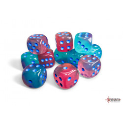 Gemini Gel Green-Pink/blue Luminary 16mm d6 Dice Block (12 dice)