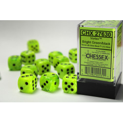 Vortex Bright Green/black 16mm d6 Dice Block (12 dice)