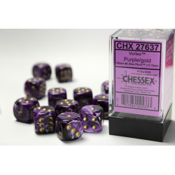 Vortex Purple/gold 16mm d6 Dice Block (12 dice)