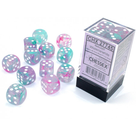 Nebula Wisteria/white Luminary 16mm d6 Dice Block (12 dice)