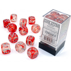 Nebula Red/silver Luminary 16mm d6 Dice Block (12 dice)