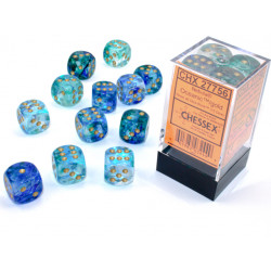 Nebula Oceanic/gold Luminary 16mm d6 Dice Block (12 dice)