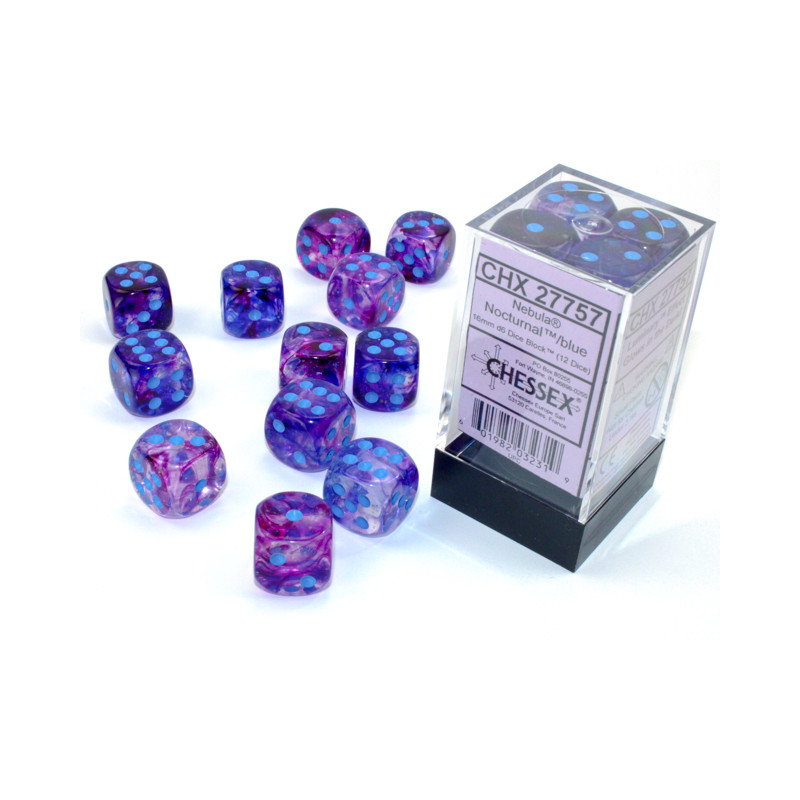 Nebula Nocturnal/blue Luminary 16mm d6 Dice Block (12 dice)