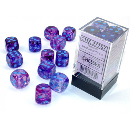 Nebula Nocturnal/blue Luminary 16mm d6 Dice Block (12 dice)