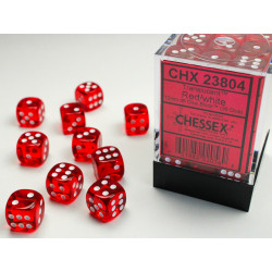 Translucent Red/white 12mm d6 Dice Block (36 dice)