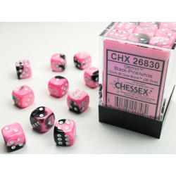 Gemini Black-Pink/white 12mm d6 Dice Block (36 dice)