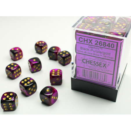 Gemini Black-Purple/gold 12mm d6 Dice Block (36 dice)