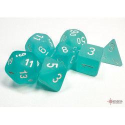 Frosted Teal/white Polyhedral 7-Dice Set