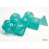 Frosted Teal/white Polyhedral 7-Dice Set