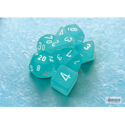 Frosted Teal/white Polyhedral 7-Dice Set