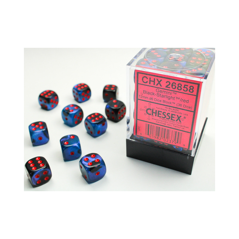 Gemini Black-Starlight/red 12mm d6 Dice Block (36 dice)