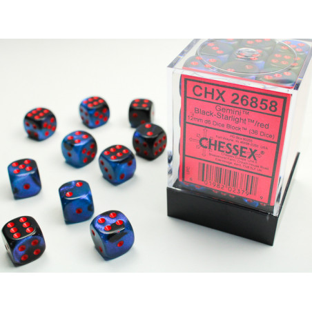 Gemini Black-Starlight/red 12mm d6 Dice Block (36 dice)