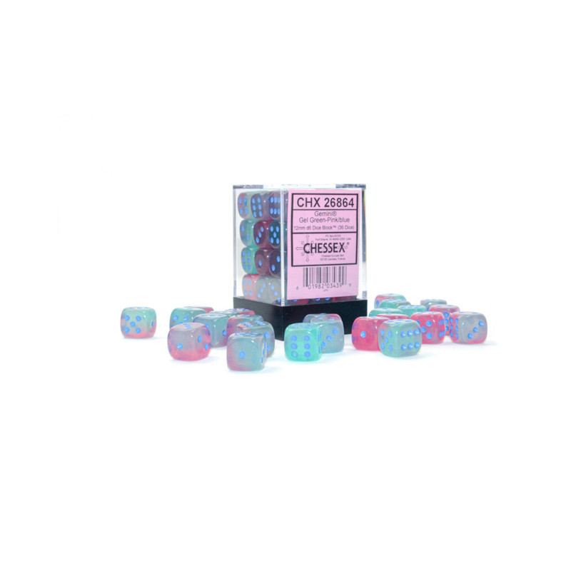 Gemini Gel Green-Pink/blue Luminary 12mm d6 Dice Block (36 dice)