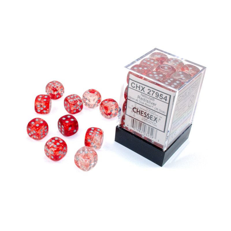 Nebula Red/silver Luminary 12mm d6 Dice Block (36 dice)