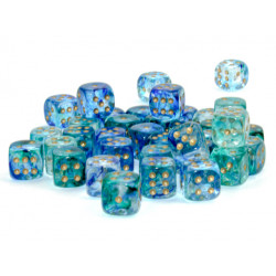 Nebula Oceanic/gold Luminary 12mm d6 Dice Block (36 dice)