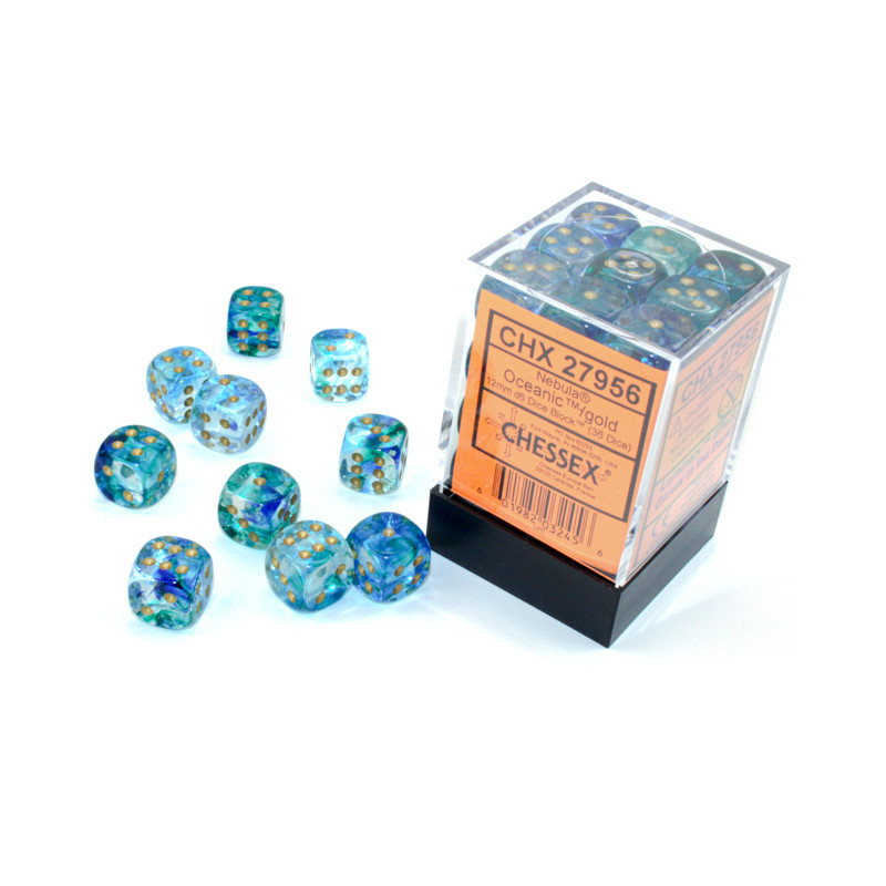 Nebula Oceanic/gold Luminary 12mm d6 Dice Block (36 dice)