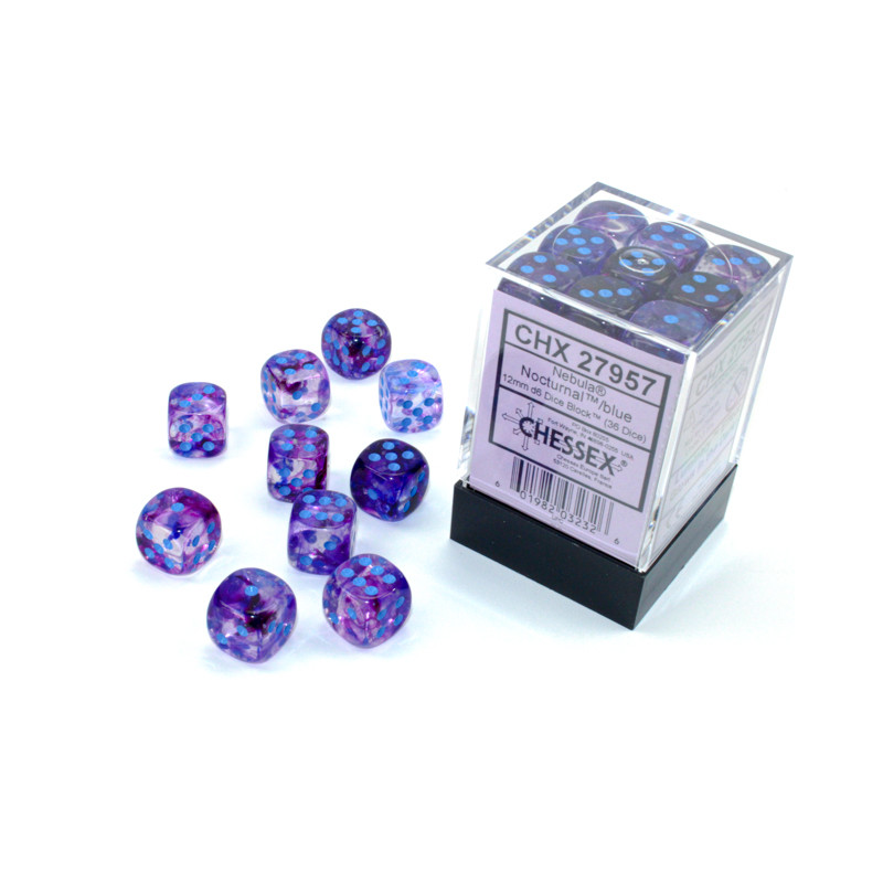 Nebula Nocturnal/blue Luminary 12mm d6 Dice Block (36 dice)