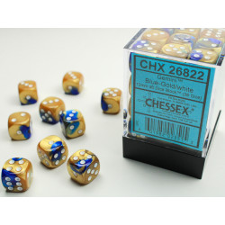 Gemini Blue-Gold/white 12mm d6 Dice Block (36 dice)