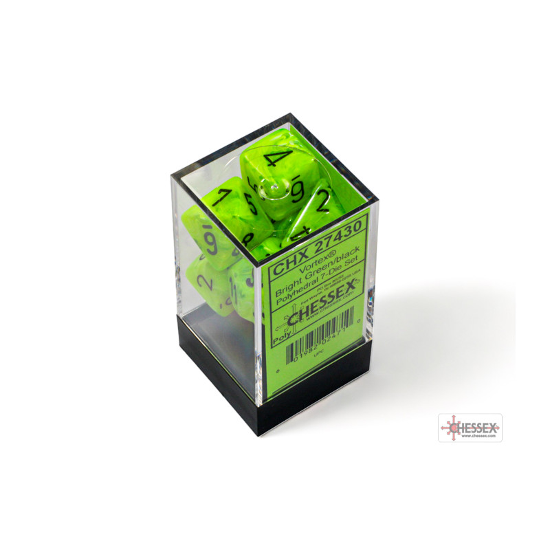 Vortex Bright Green/black Polyhedral 7-Dice Set