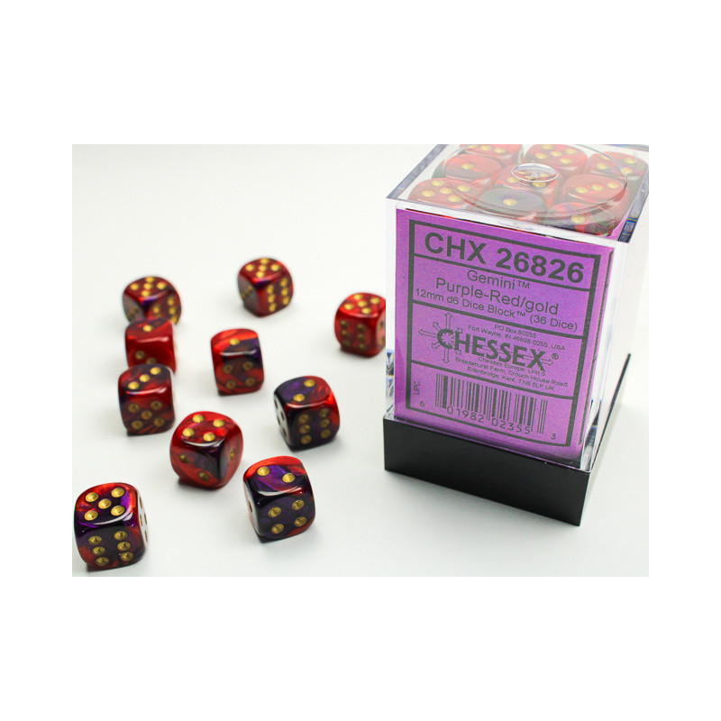 Gemini Purple-Red/gold 12mm d6 Dice Block (36 dice)