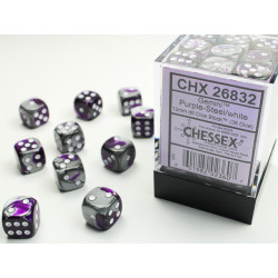 Gemini Purple-Steel/white 12mm d6 Dice Block (36 dice)