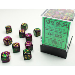 Gemini Green-Purple/gold 12mm d6 Dice Block (36 dice)