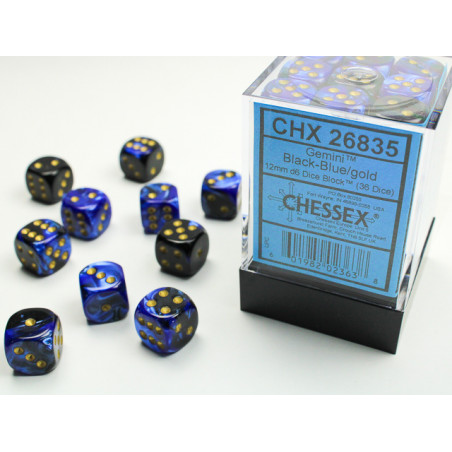 Gemini Black-Blue/gold 12mm d6 Dice Block (36 dice)