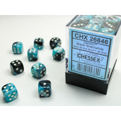 Gemini Black-Shell/white 12mm d6 Dice Block (36 dice)