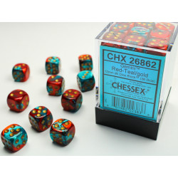 Gemini Red-Teal/gold 12mm d6 Dice Block (36 dice)