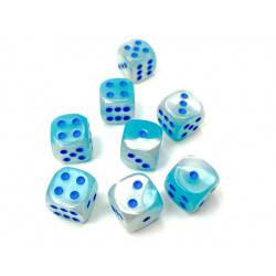 Gemini Pearl Turquoise-White/blue Luminary 12mm d6 Dice Block (36 dice)